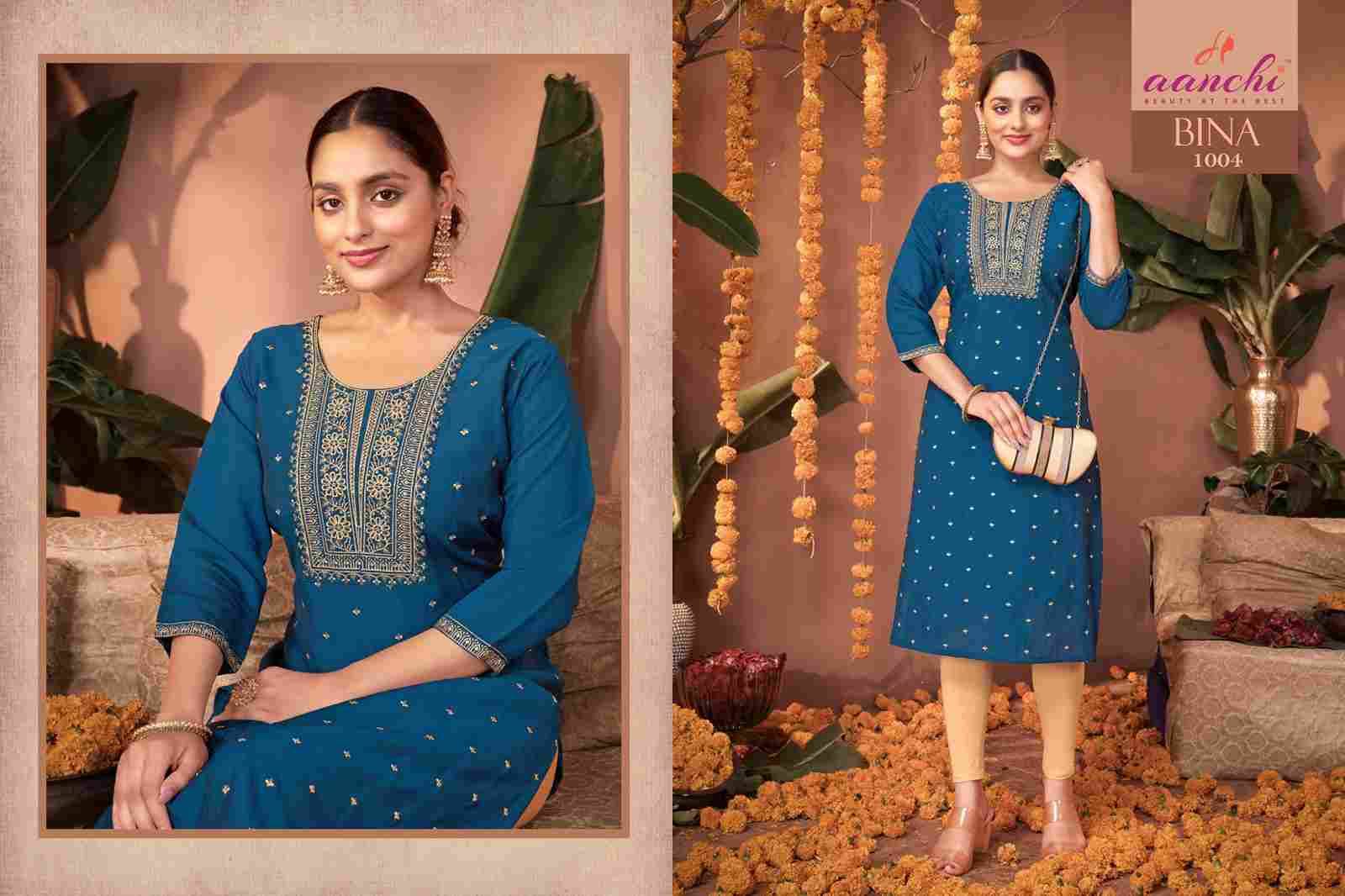 Bina By Aanchi 1001 To 1005 Series Designer Stylish Fancy Colorful Beautiful Party Wear & Ethnic Wear Collection Roman Silk Kurtis At Wholesale Price