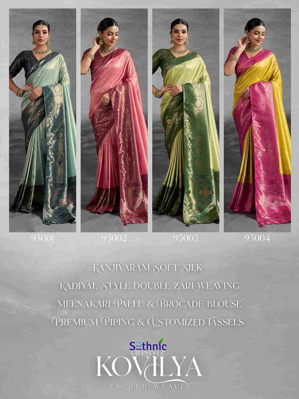 Kovilya By Sethnic 95001 To 95004 Series Indian Traditional Wear Collection Beautiful Stylish Fancy Colorful Party Wear & Occasional Wear Kanjivaram Silk Sarees At Wholesale Price