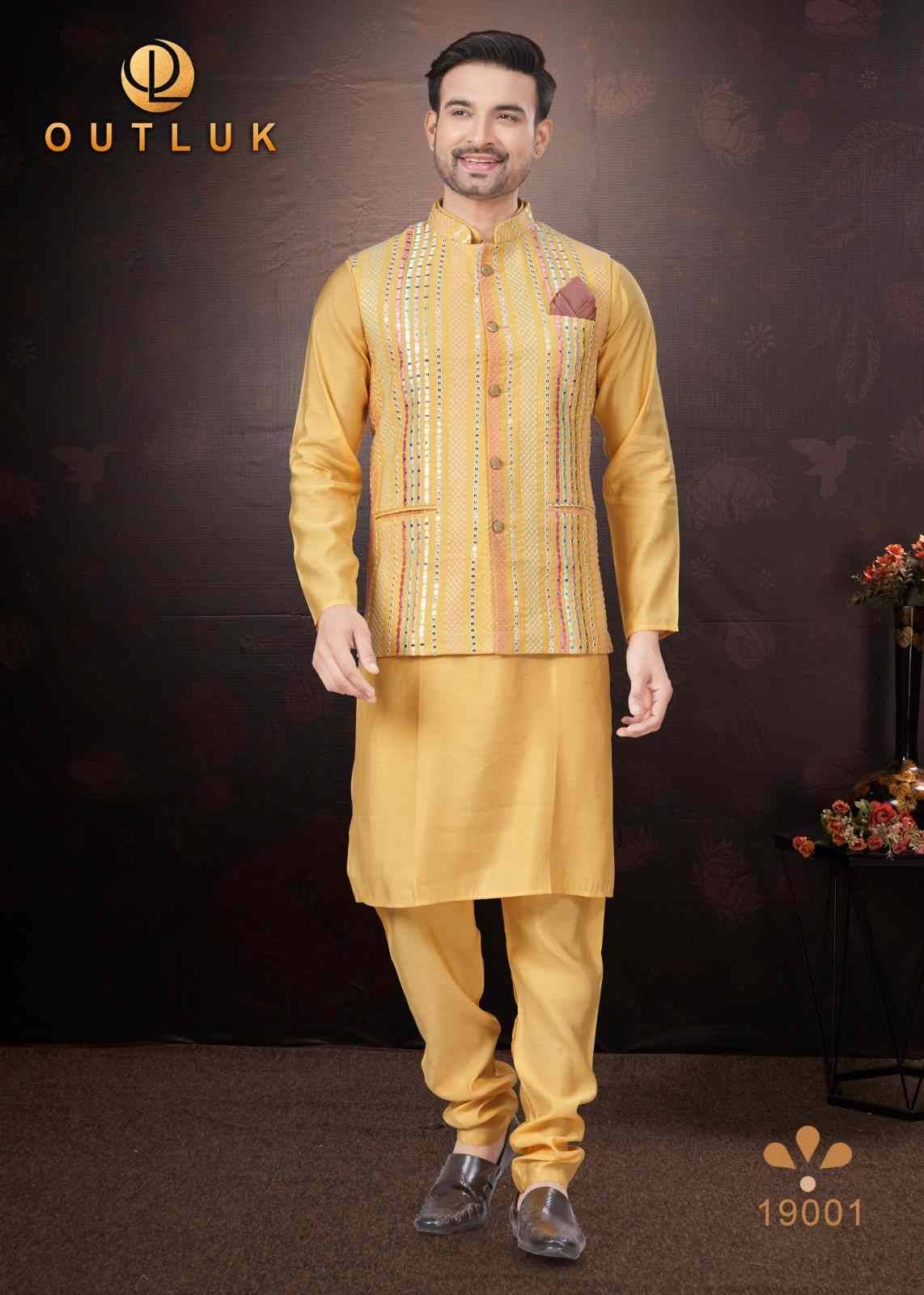 Wedding Collection Vol-19 By Outluk 19001 To 19009 Series Beautiful Colorful Stylish Fancy Casual Wear & Ethnic Wear & Ready To Wear Pure Silk Kurtas With And Jackets At Wholesale Price