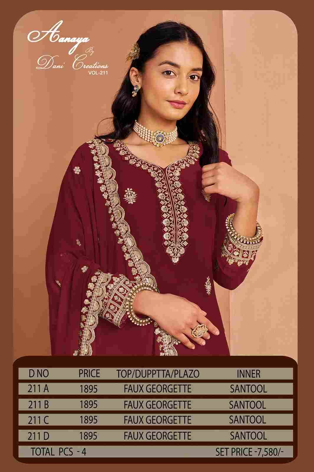 Aanaya Vol-211 By Twisha 211-A To 211-D Series Beautiful Stylish Sharara Suits Fancy Colorful Casual Wear & Ethnic Wear & Ready To Wear Faux Georgette Dresses At Wholesale Price