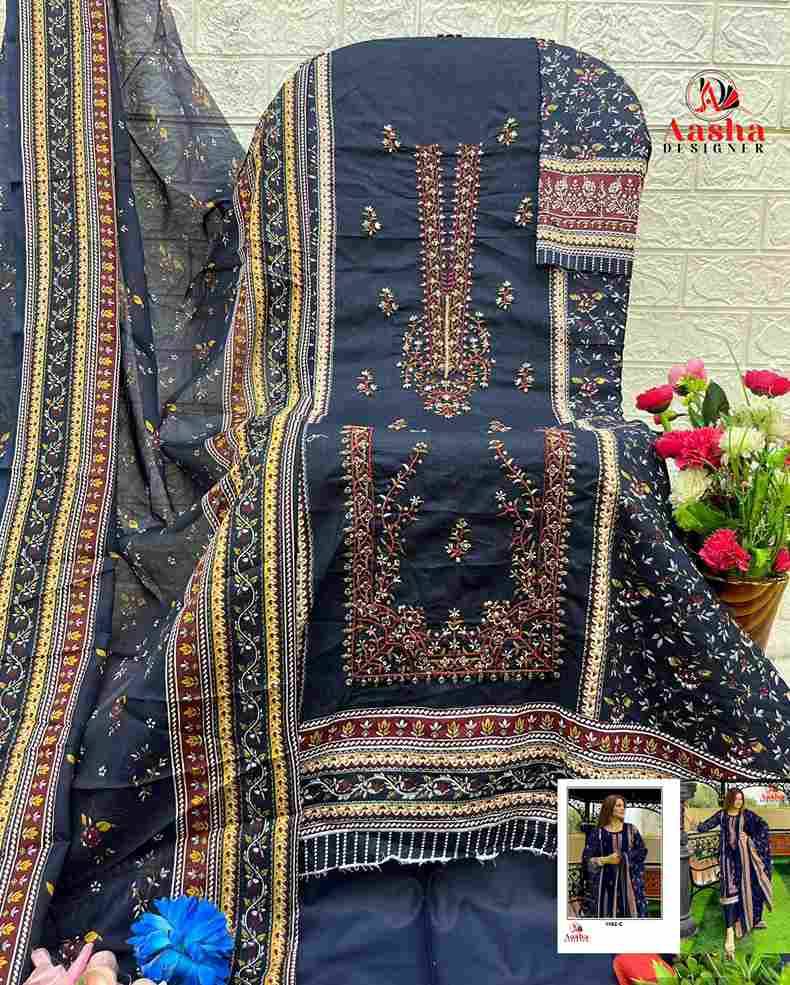 Riwayat Premium By Aasha Designer 1102-A To 1102-C Series Beautiful Pakistani Suits Stylish Fancy Colorful Party Wear & Occasional Wear Pure Cotton Print Dresses At Wholesale Price