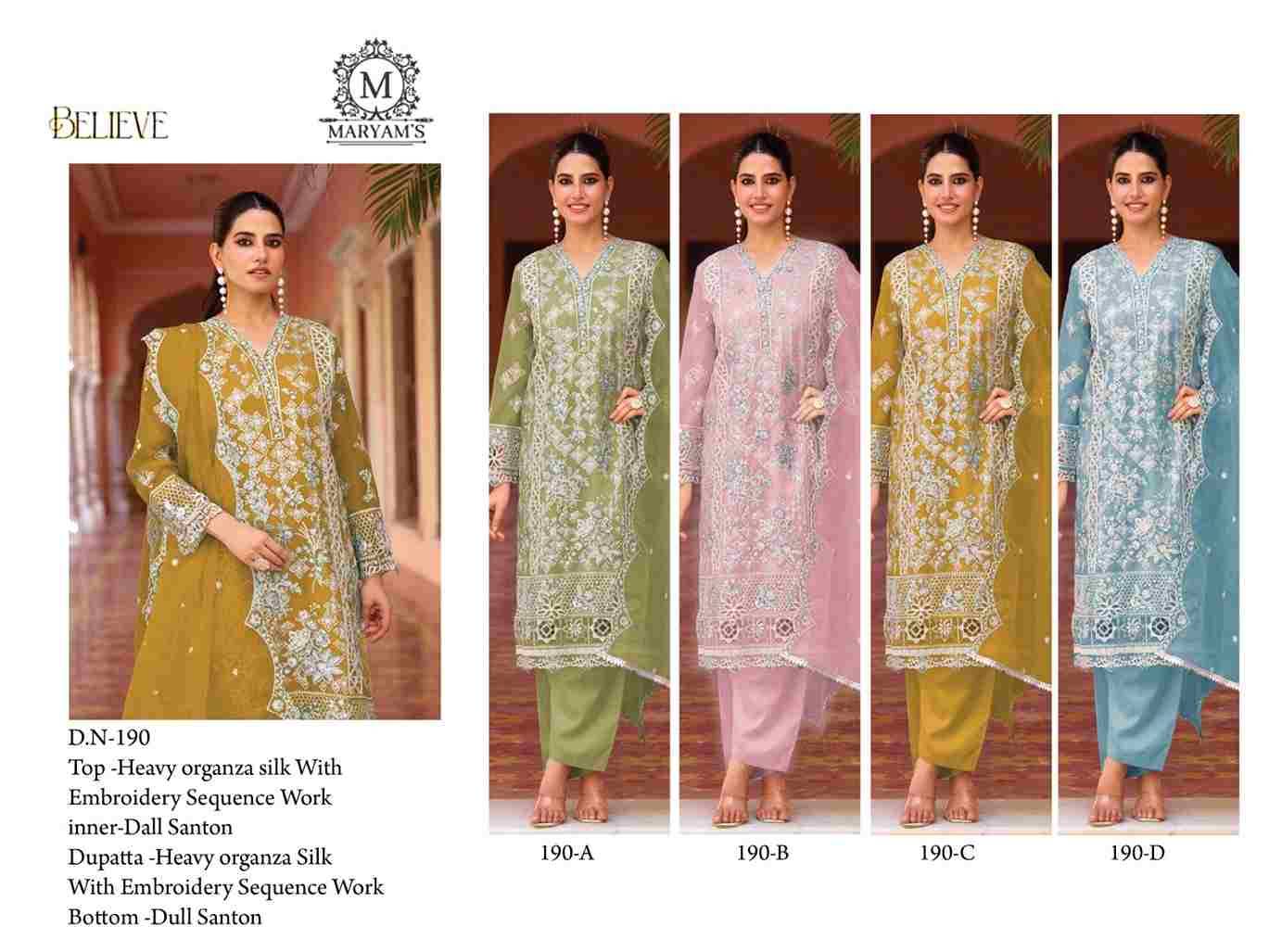 Maryams 190 Colours Kl By Maryams 190-A To 190-D Series Pakistani Suits Beautiful Fancy Colorful Stylish Party Wear & Occasional Wear Heavy Organza Silk Embroidery Dresses At Wholesale Price