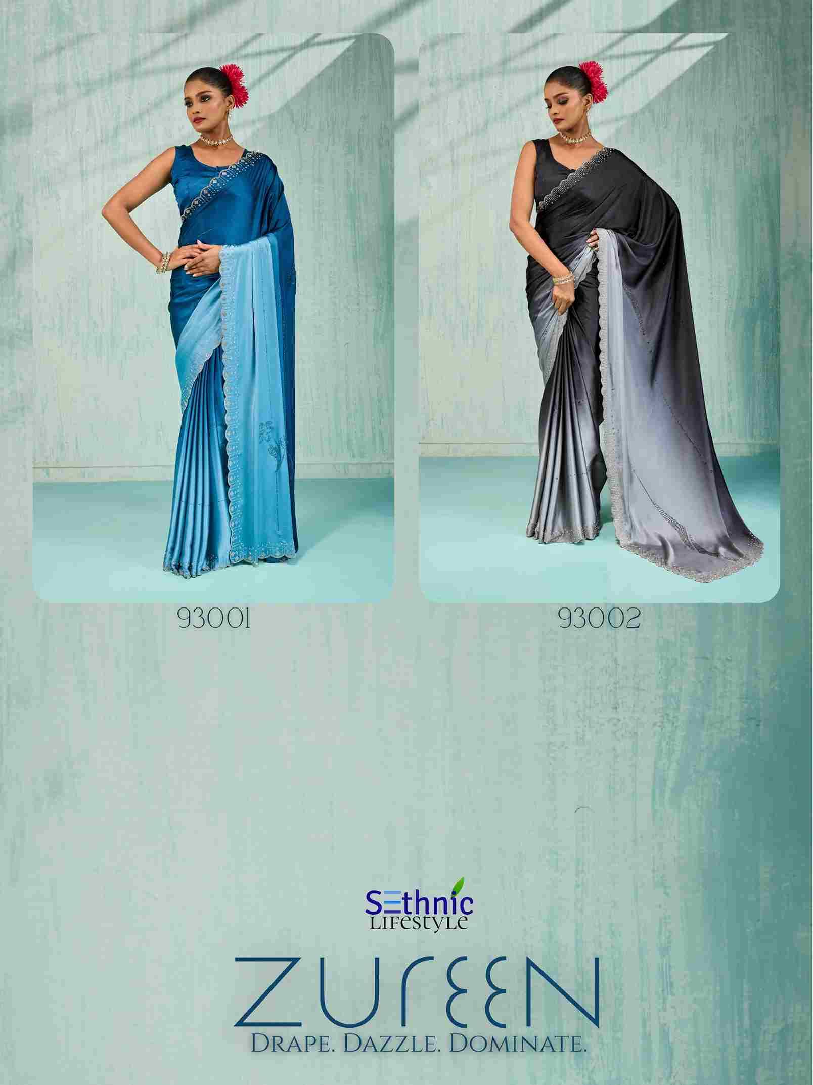 Zureen By Sethnic 93001 To 93002 Series Indian Traditional Wear Collection Beautiful Stylish Fancy Colorful Party Wear & Occasional Wear Japan Satin Sarees At Wholesale Price