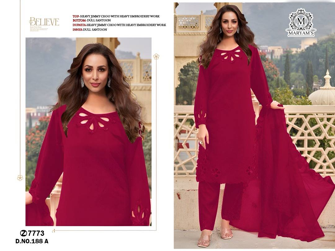 Maryams 188 Colours Kl By Maryams 188-A To 188-D Series Pakistani Suits Beautiful Fancy Colorful Stylish Party Wear & Occasional Wear Heavy Jimmy Choo Embroidery Dresses At Wholesale Price