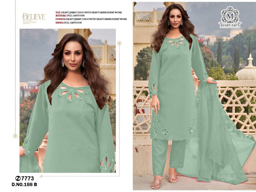 Maryams 188 Colours Kl By Maryams 188-A To 188-D Series Pakistani Suits Beautiful Fancy Colorful Stylish Party Wear & Occasional Wear Heavy Jimmy Choo Embroidery Dresses At Wholesale Price