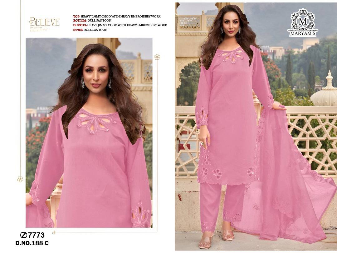 Maryams 188 Colours Kl By Maryams 188-A To 188-D Series Pakistani Suits Beautiful Fancy Colorful Stylish Party Wear & Occasional Wear Heavy Jimmy Choo Embroidery Dresses At Wholesale Price