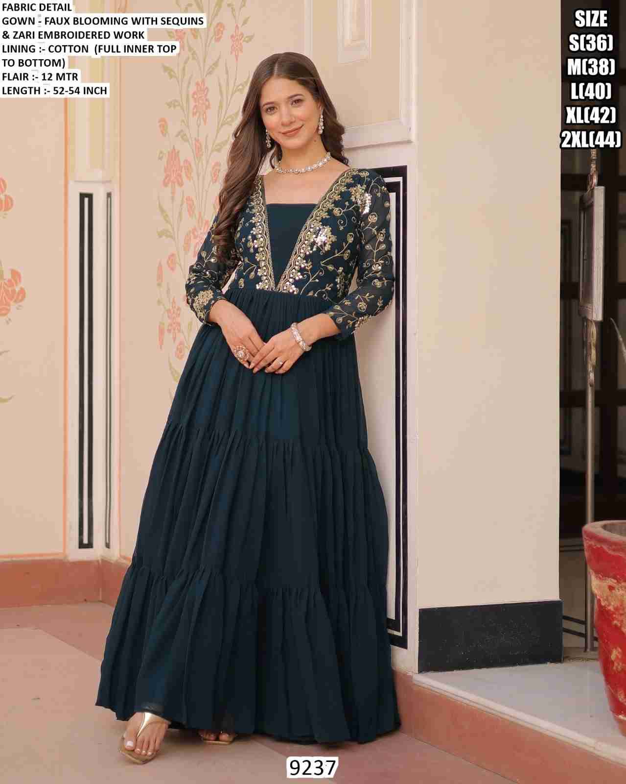 9237 By Fashid Wholesale 9237-A To 9237-C Series Beautiful Stylish Fancy Colorful Casual Wear & Ethnic Wear Faux Blooming Gowns At Wholesale Price
