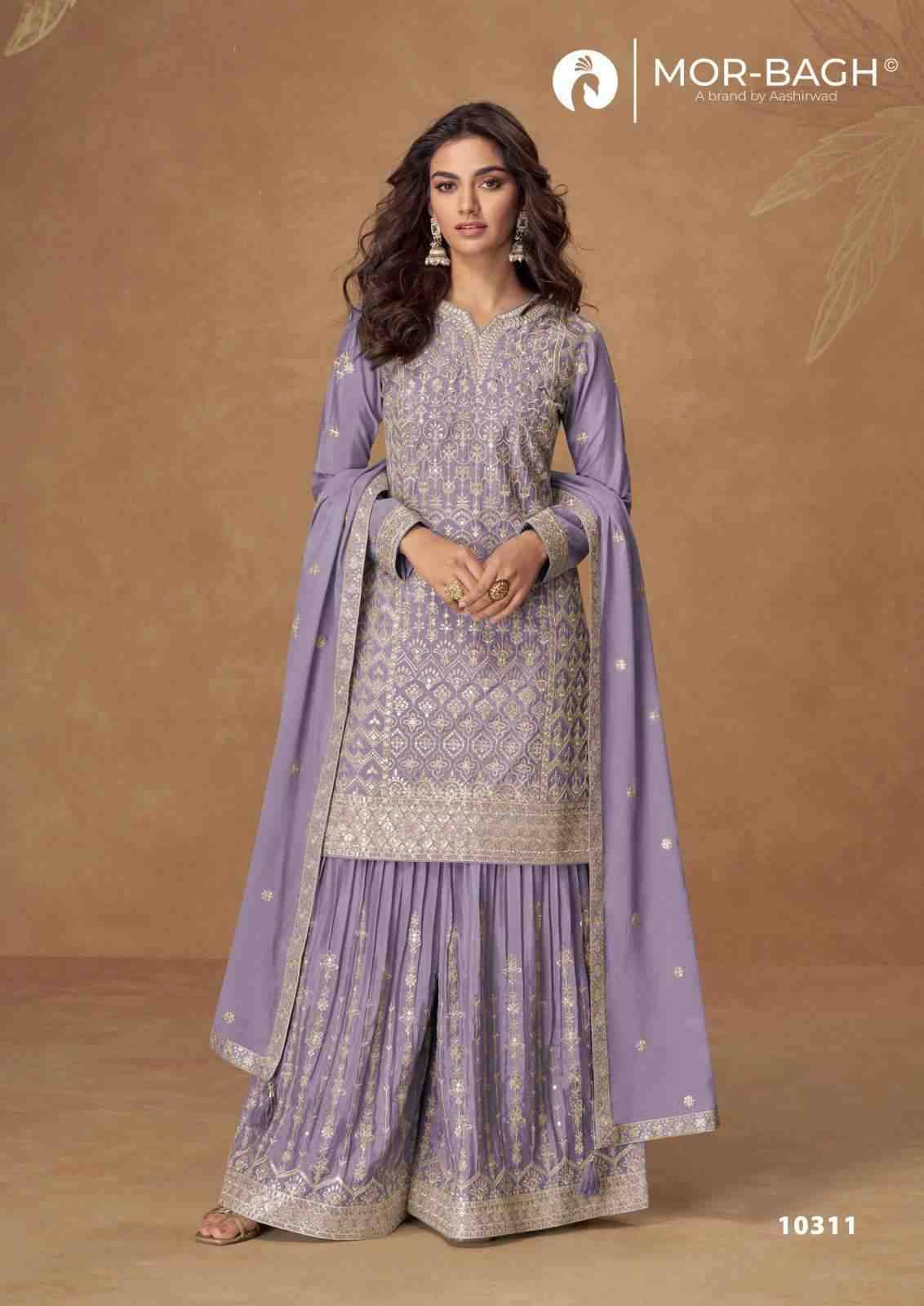 Rushika By Mor-Bagh 10309 To 10312 Series Beautiful Sharara Suits Colorful Stylish Fancy Casual Wear & Ethnic Wear Chinnon Silk Embroidery Dresses At Wholesale Price