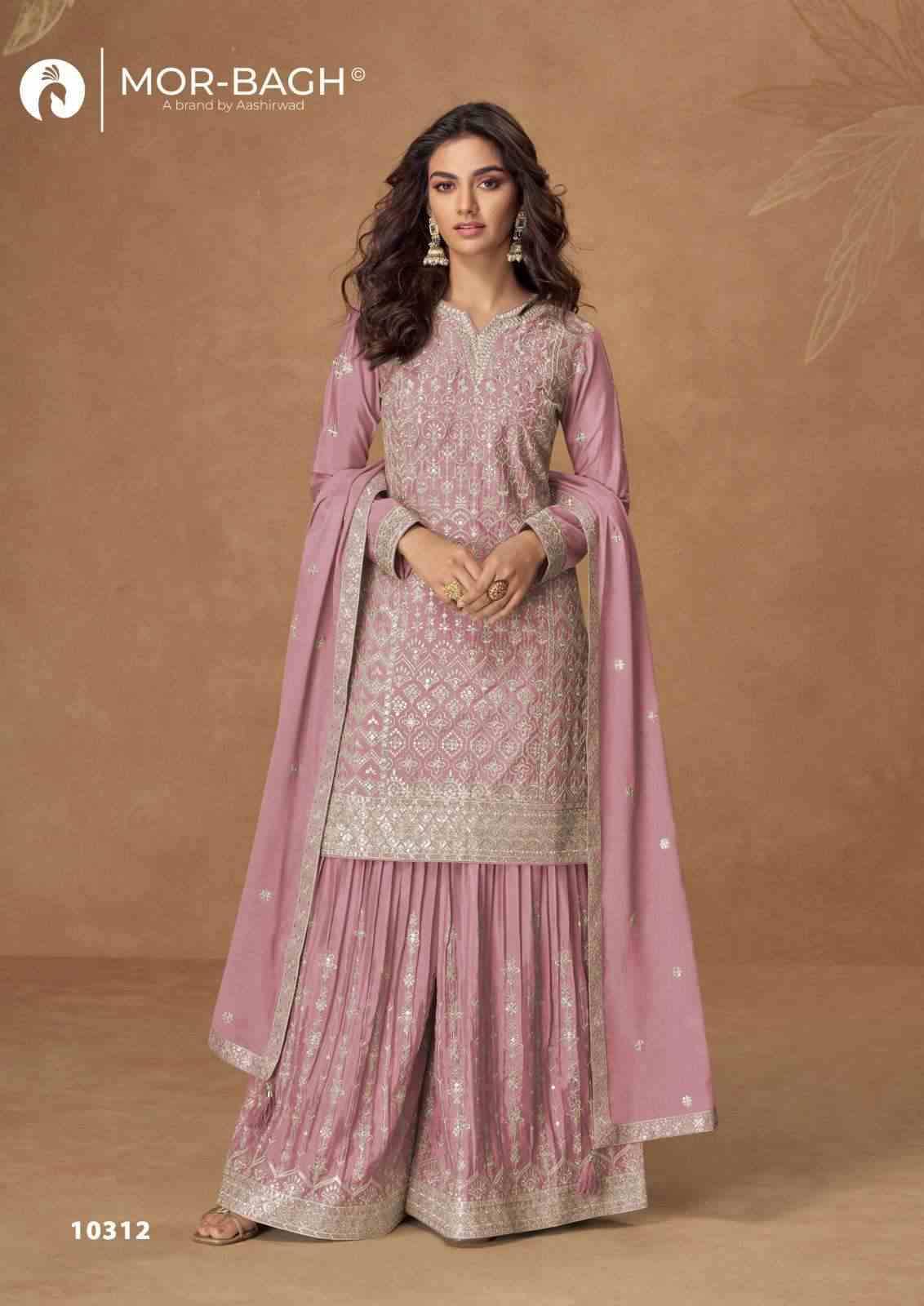 Rushika By Mor-Bagh 10309 To 10312 Series Beautiful Sharara Suits Colorful Stylish Fancy Casual Wear & Ethnic Wear Chinnon Silk Embroidery Dresses At Wholesale Price