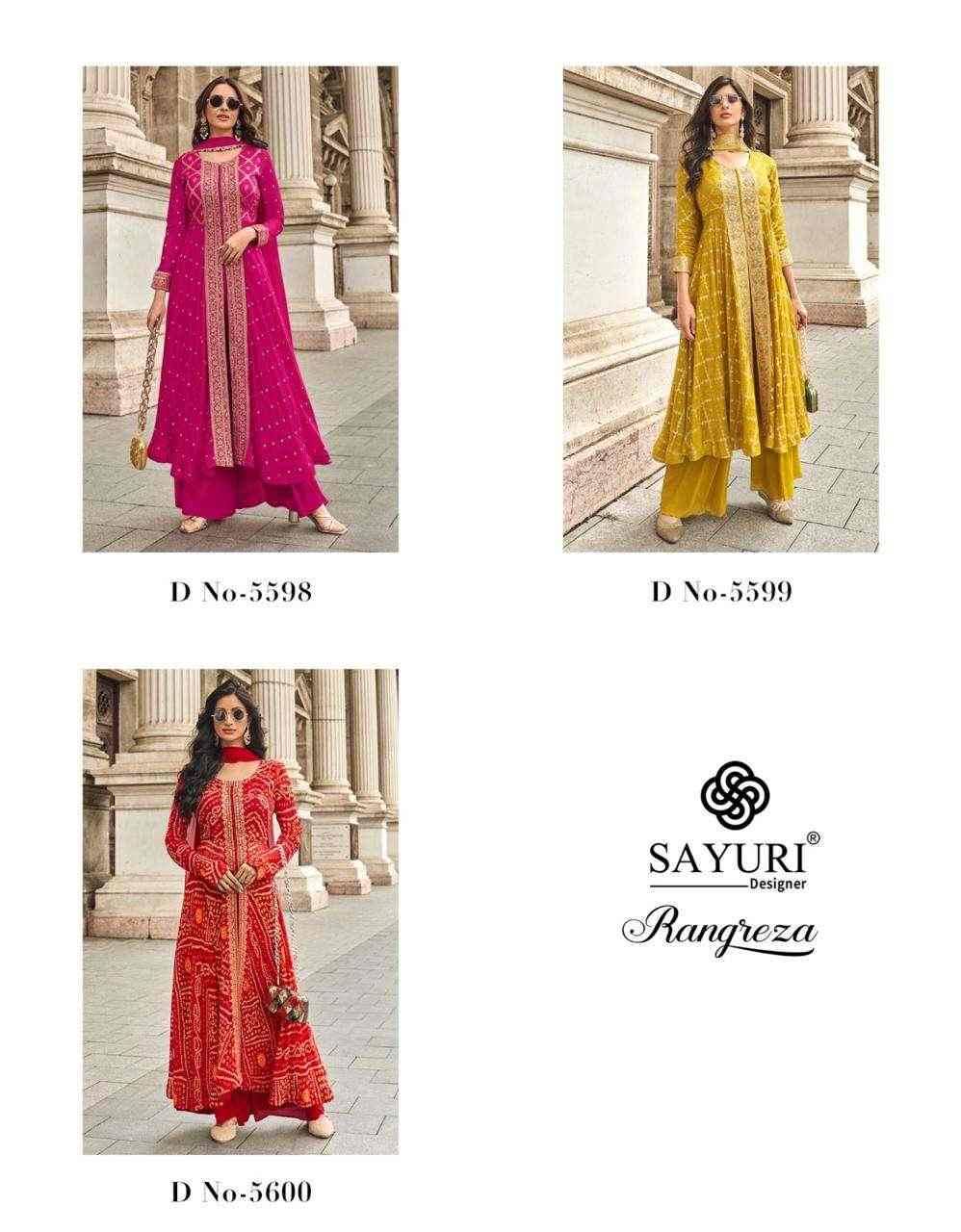 Rangreza By Sayuri 5598 To 5600 Series Beautiful Sharara Suits Colorful Stylish Fancy Casual Wear & Ethnic Wear Viscose Jacquard Silk Embroidery Dresses At Wholesale Price