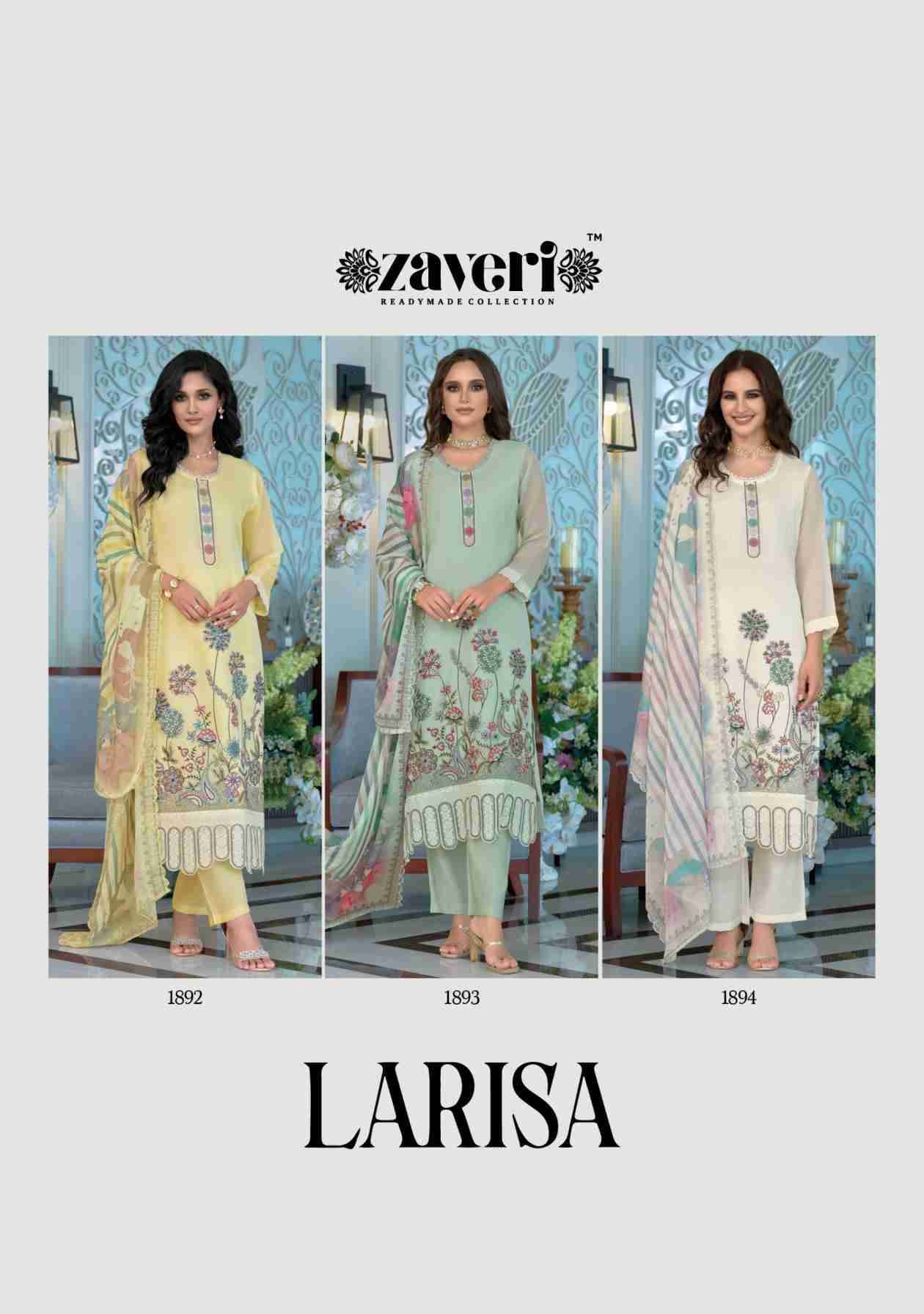 Larisa By Zaveri 1892 To 1894 Series Beautiful Festive Suits Colorful Stylish Fancy Casual Wear & Ethnic Wear Soft Organza Embroidery Dresses At Wholesale Price