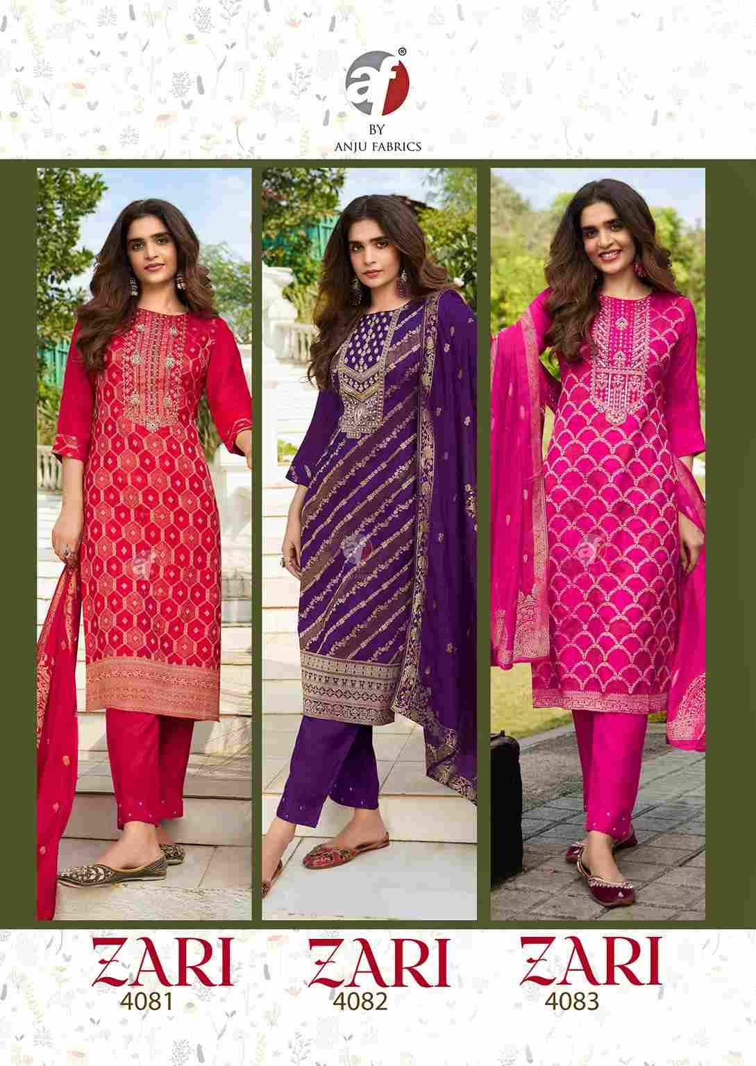 Zari By Anju Fabrics 4081 To 4084 Series Designer Festive Suits Collection Beautiful Stylish Fancy Colorful Party Wear & Occasional Wear Dola Silk Jacquard Dresses At Wholesale Price