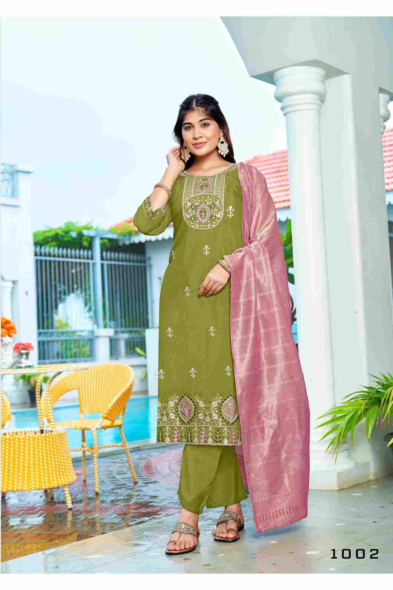 Mahek By Ossm 1001 To 1006 Series Beautiful Suits Colorful Stylish Fancy Casual Wear & Ethnic Wear Premium Roman Shimmer Dresses At Wholesale Price