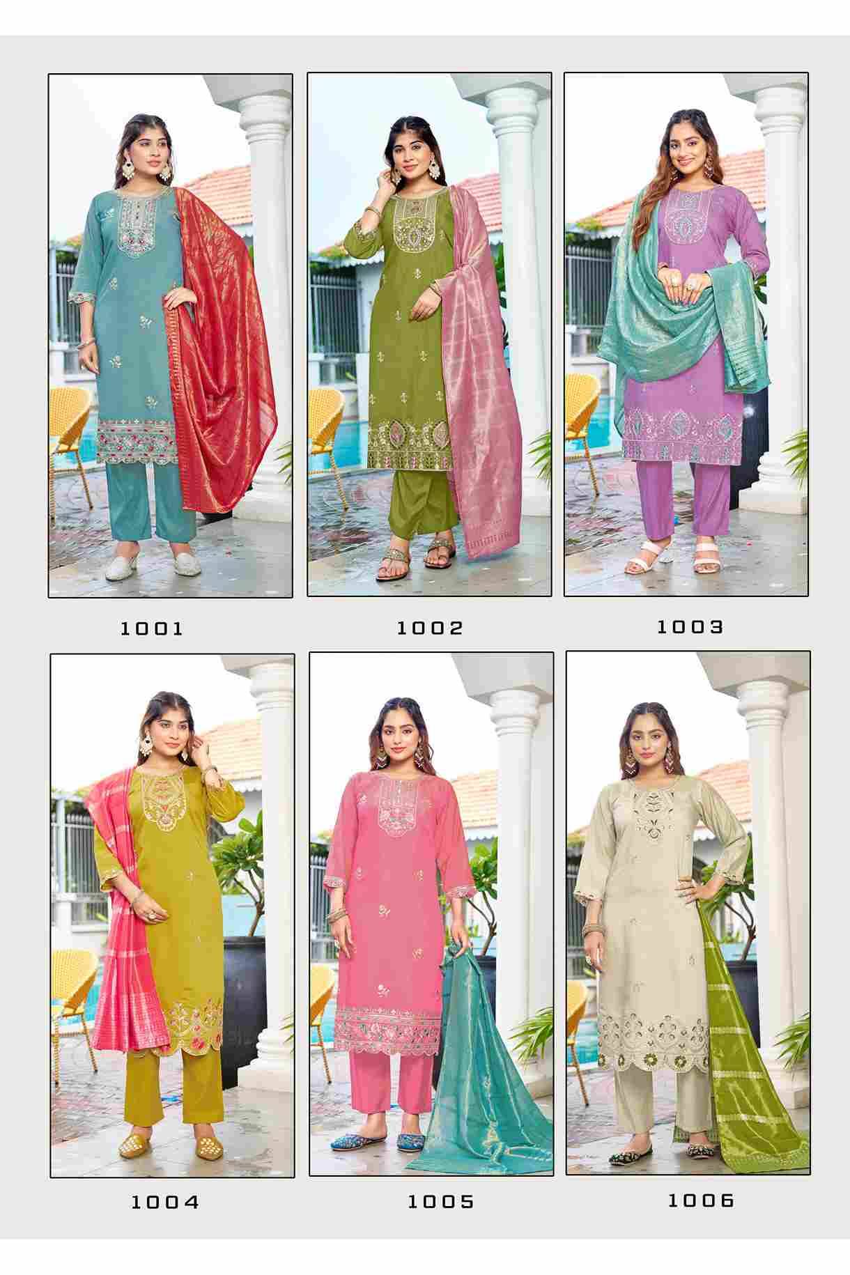 Mahek By Ossm 1001 To 1006 Series Beautiful Suits Colorful Stylish Fancy Casual Wear & Ethnic Wear Premium Roman Shimmer Dresses At Wholesale Price