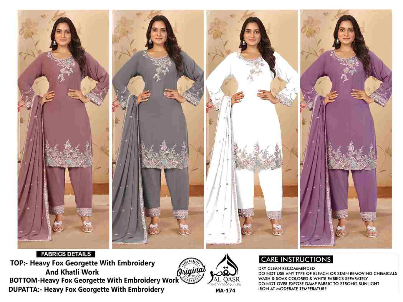 MA-174 Colours By Al Qasr 174-A To 174-D Series Beautiful Pakistani Suits Colorful Stylish Fancy Casual Wear & Ethnic Wear Faux Georgette Dresses At Wholesale Price
