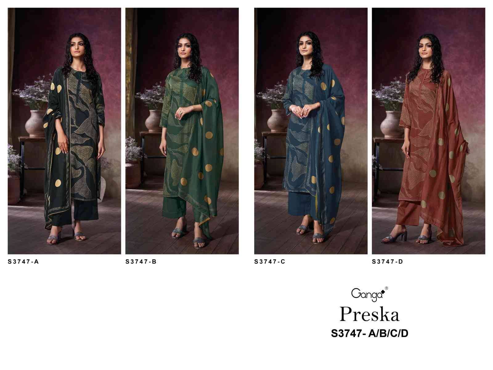 Preska-3747 By Ganga Fashion 3747-A To 3747-D Series Beautiful Festive Suits Colorful Stylish Fancy Casual Wear & Ethnic Wear Premium Cotton Satin Dresses At Wholesale Price