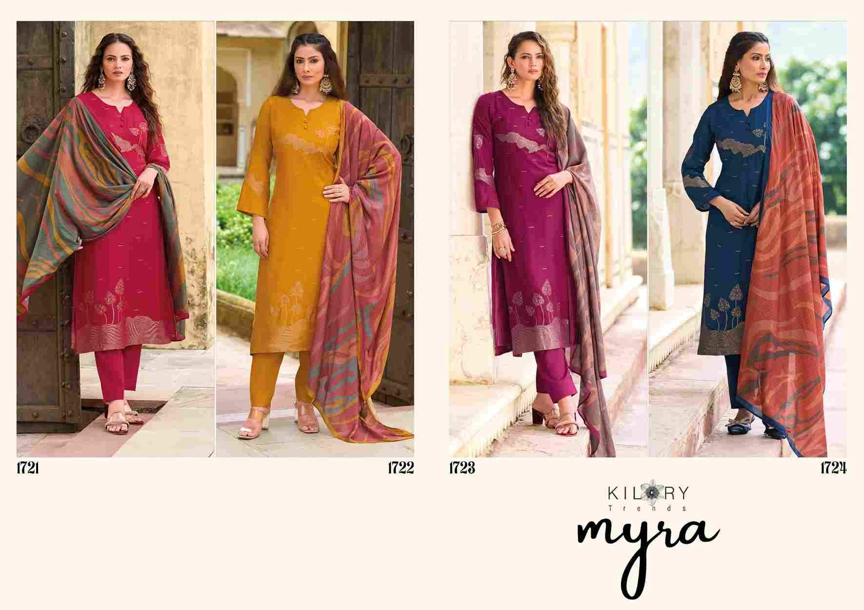 Myra By Kilory 1721 To 1724 Series Beautiful Festive Suits Colorful Stylish Fancy Casual Wear & Ethnic Wear Pure Muslin Jacquard Silk Dresses At Wholesale Price