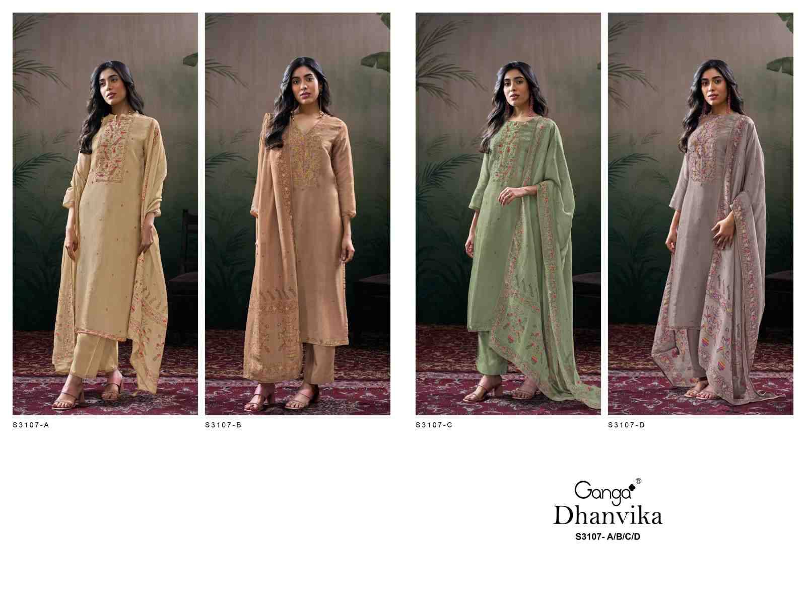 Dhanvika-3107 By Ganga Fashion 3107-A To 3107-D Series Beautiful Festive Suits Colorful Stylish Fancy Casual Wear & Ethnic Wear Premium Bemberg Silk Jacquard Dresses At Wholesale Price