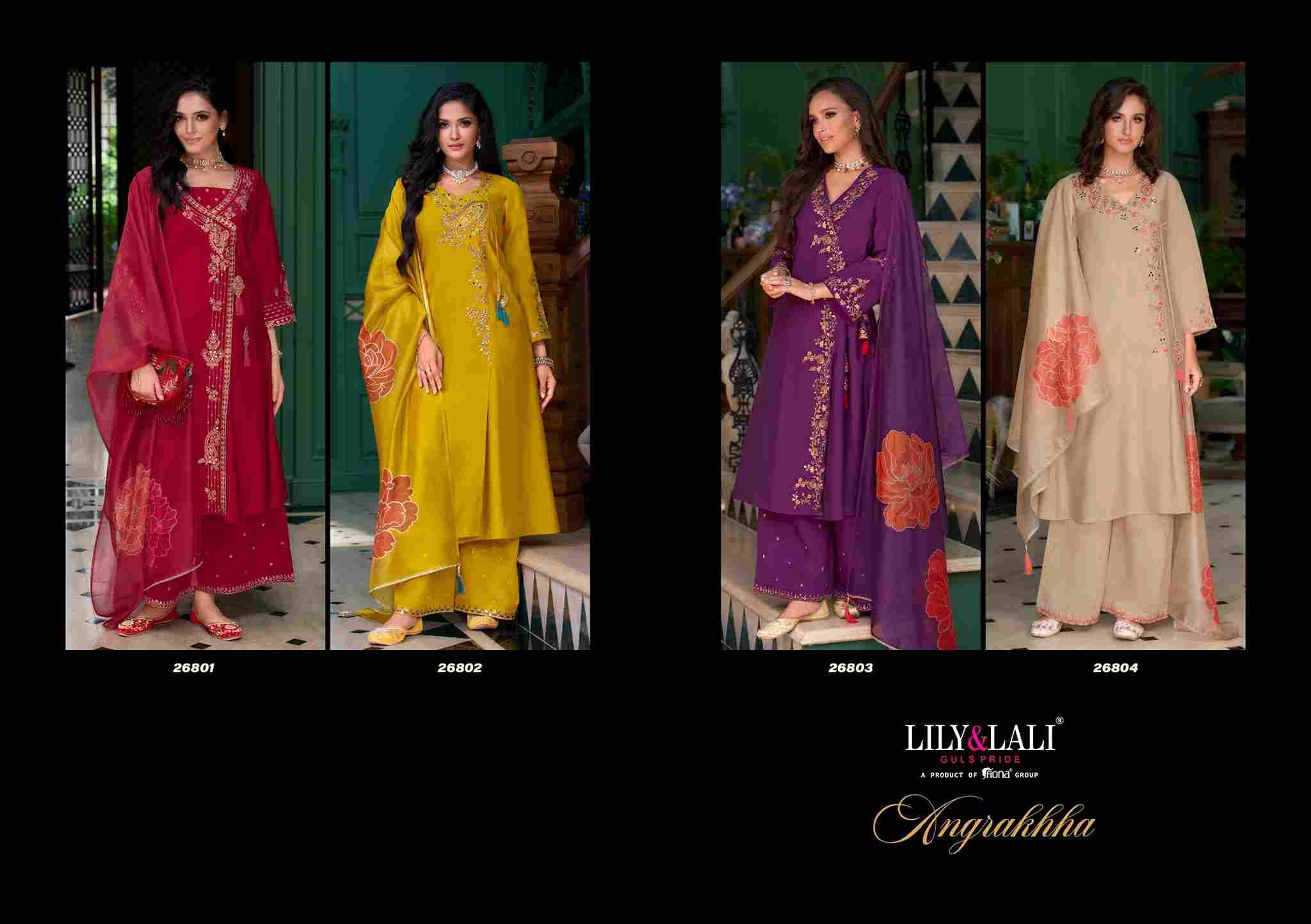 Angrakhha By Lily And Lali 26801 To 26804 Series Beautiful Festive Suits Colorful Stylish Fancy Casual Wear & Ethnic Wear Roman Silk Embroidery Dresses At Wholesale Price