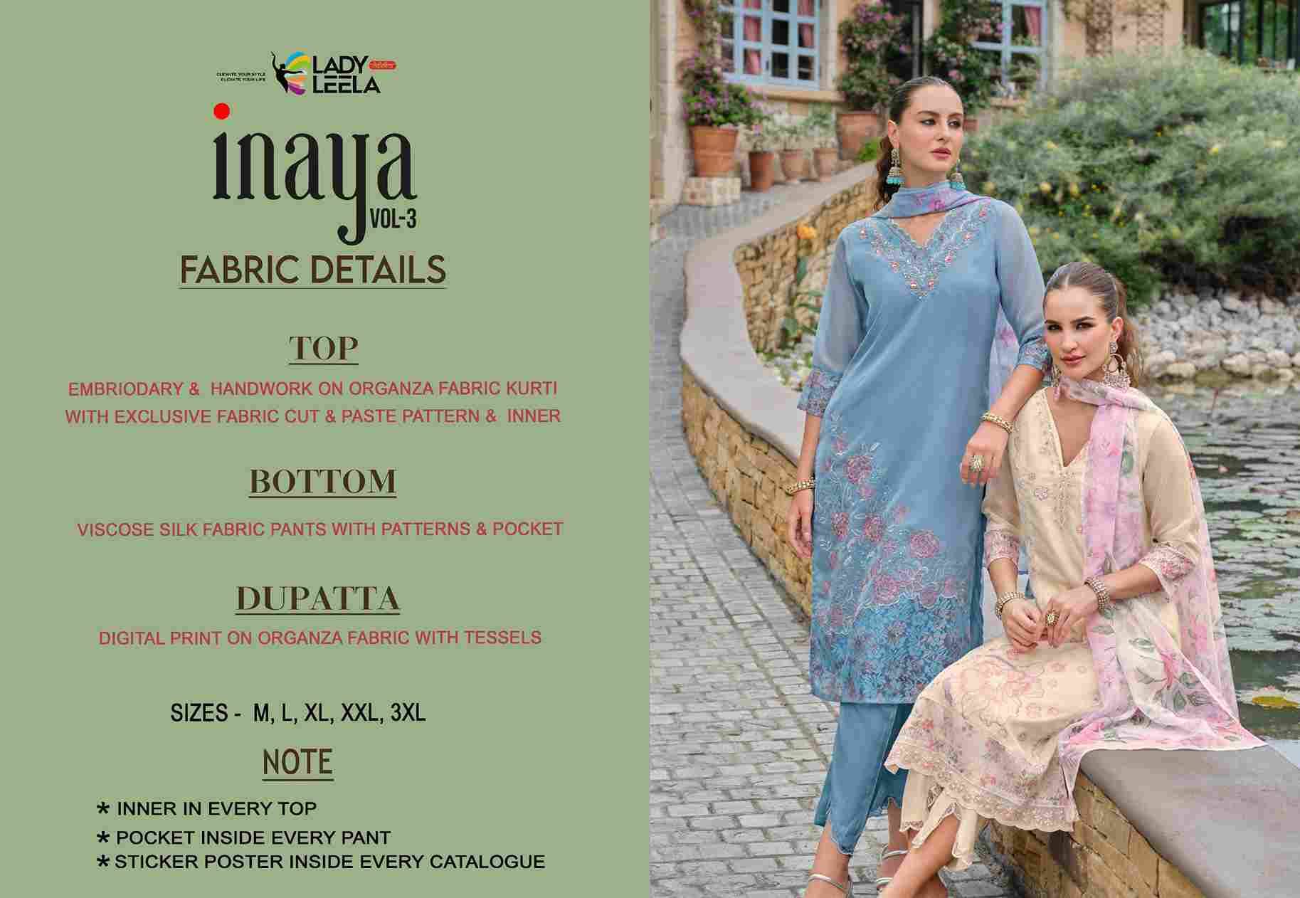 Inaya Vol-3 By Lady Leela 31151 To 31154 Series Beautiful Festive Suits Colorful Stylish Fancy Casual Wear & Ethnic Wear Pure Organza With Work Dresses At Wholesale Price