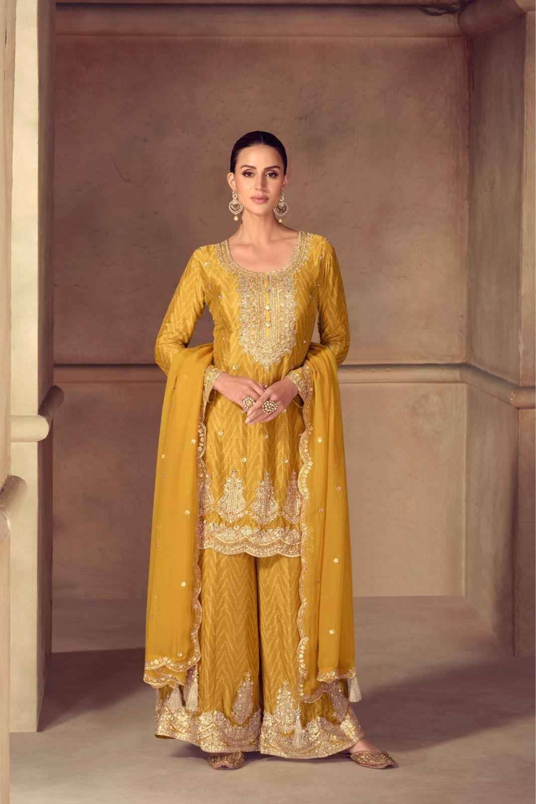 Sonika By Gulkayra Designer 7551-A To 7551-C Series Beautiful Sharara Suits Colorful Stylish Fancy Casual Wear & Ethnic Wear Chinnon Dresses At Wholesale Price