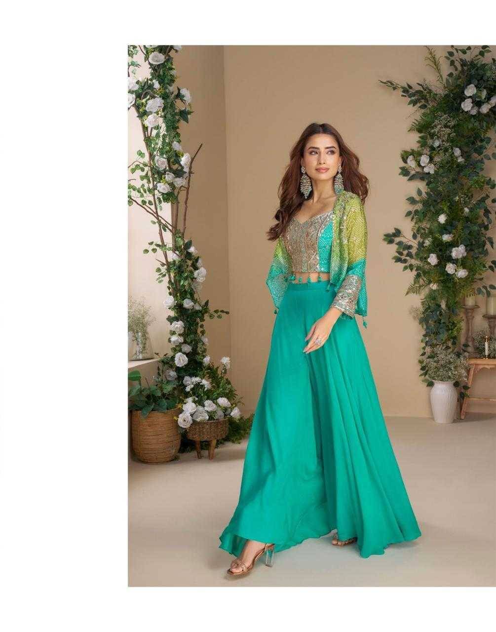 Moon By Sayuri 10045 To 10049 Series Designer Beautiful Festive Collection Occasional Wear & Party Wear Chinnon Silk/Georgette Crop Top With Bottom And Dupatta At Wholesale Price