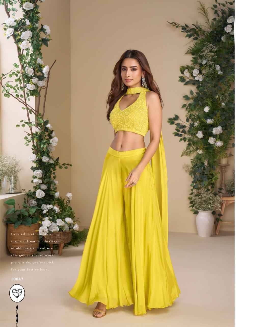 Moon By Sayuri 10045 To 10049 Series Designer Beautiful Festive Collection Occasional Wear & Party Wear Chinnon Silk/Georgette Crop Top With Bottom And Dupatta At Wholesale Price
