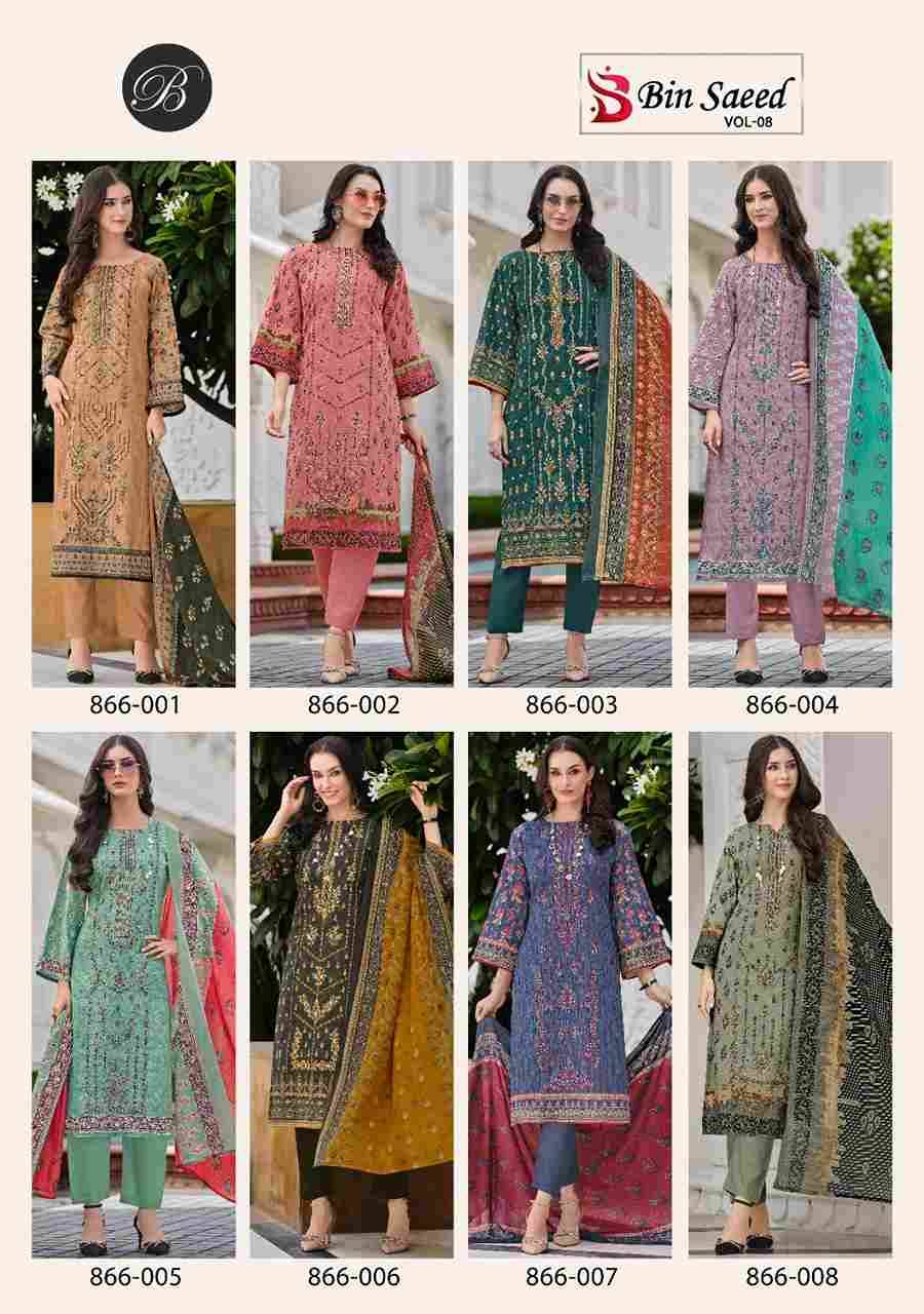 Bin Saeed Vol-8 By Belliza 866-001 To 866-008 Series Beautiful Stylish Festive Suits Fancy Colorful Casual Wear & Ethnic Wear & Ready To Wear Pure Cotton Digital Print Dresses At Wholesale Price