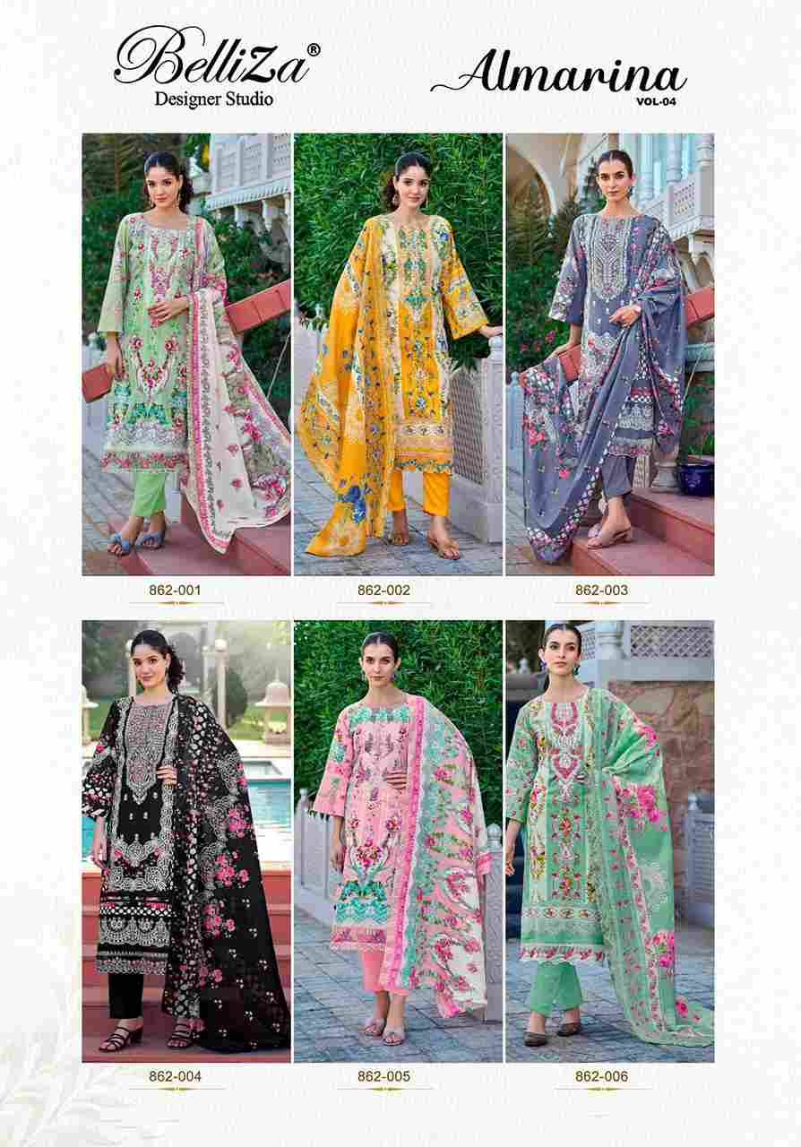 Almarina Vol-4 By Belliza 862-001 To 862-006 Series Beautiful Suits Colorful Stylish Fancy Casual Wear & Ethnic Wear Pure Cotton Dresses At Wholesale Price