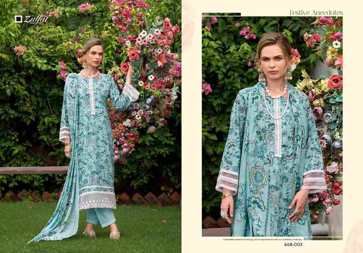 Sadabahaar By Zulfat 668-001 To 668-006 Series Beautiful Festive Suits Stylish Fancy Colorful Casual Wear & Ethnic Wear Pure Cotton Print Dresses At Wholesale Price