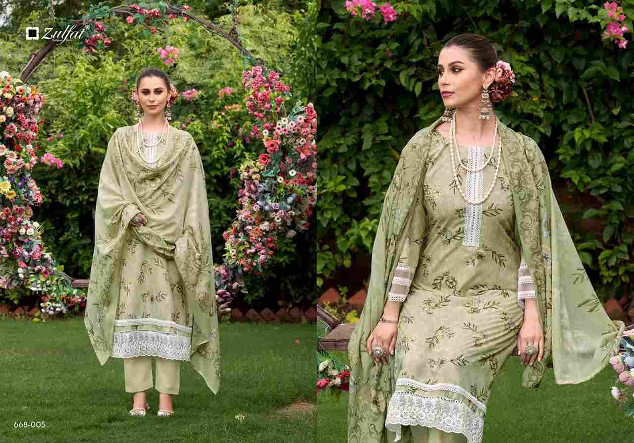 Sadabahaar By Zulfat 668-001 To 668-006 Series Beautiful Festive Suits Stylish Fancy Colorful Casual Wear & Ethnic Wear Pure Cotton Print Dresses At Wholesale Price