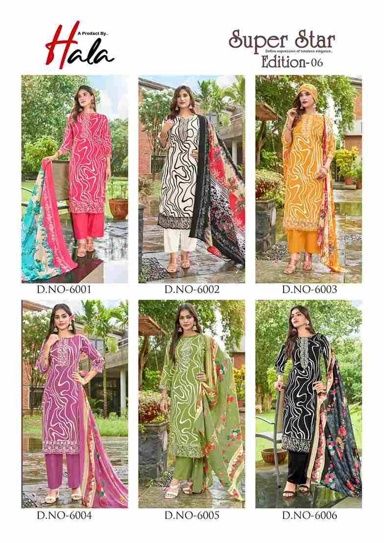 Super Star Vol-6 By Hala 6001 To 6006 Series Beautiful Festive Suits Stylish Fancy Colorful Casual Wear & Ethnic Wear Soft Cotton Digital Print Dresses At Wholesale Price