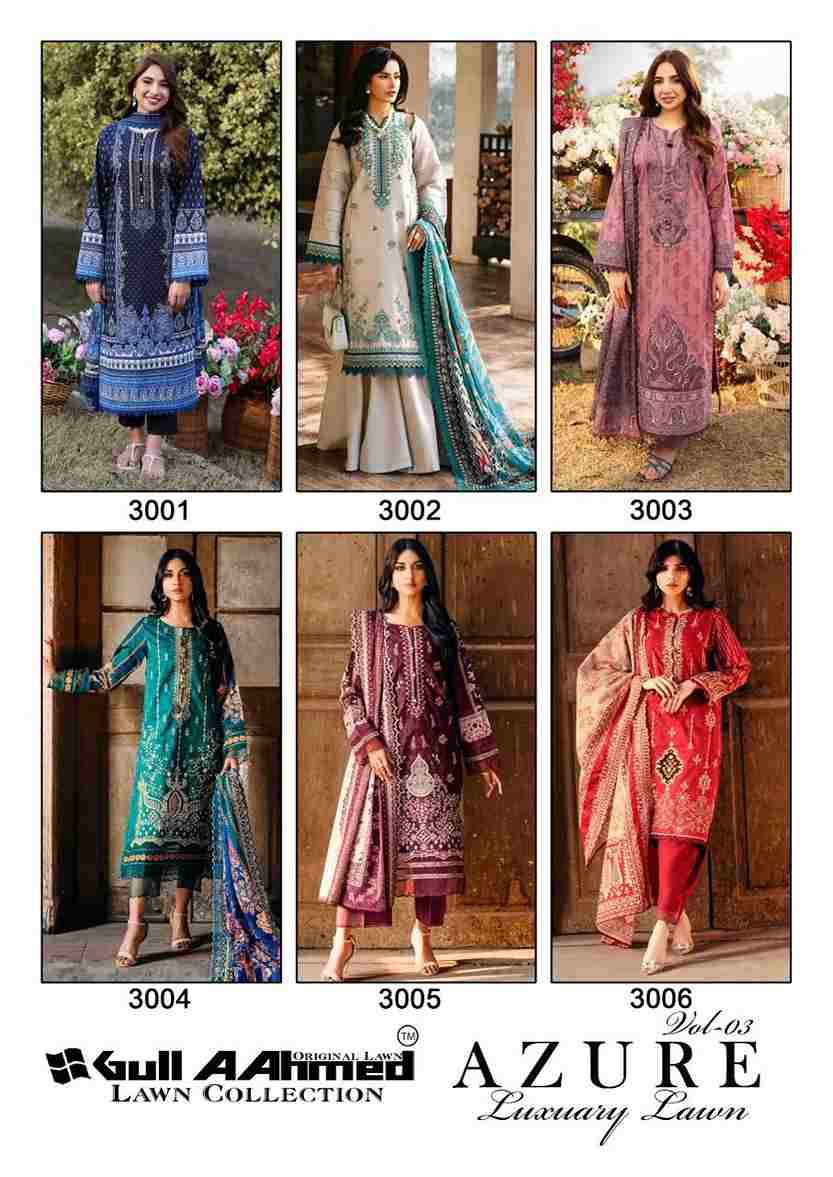 Azure Vol-3 By Gull Aahmed 3001 To 3006 Series Beautiful Festive Suits Stylish Fancy Colorful Casual Wear & Ethnic Wear Pure Lawn Cotton Digital Print Dresses At Wholesale Price