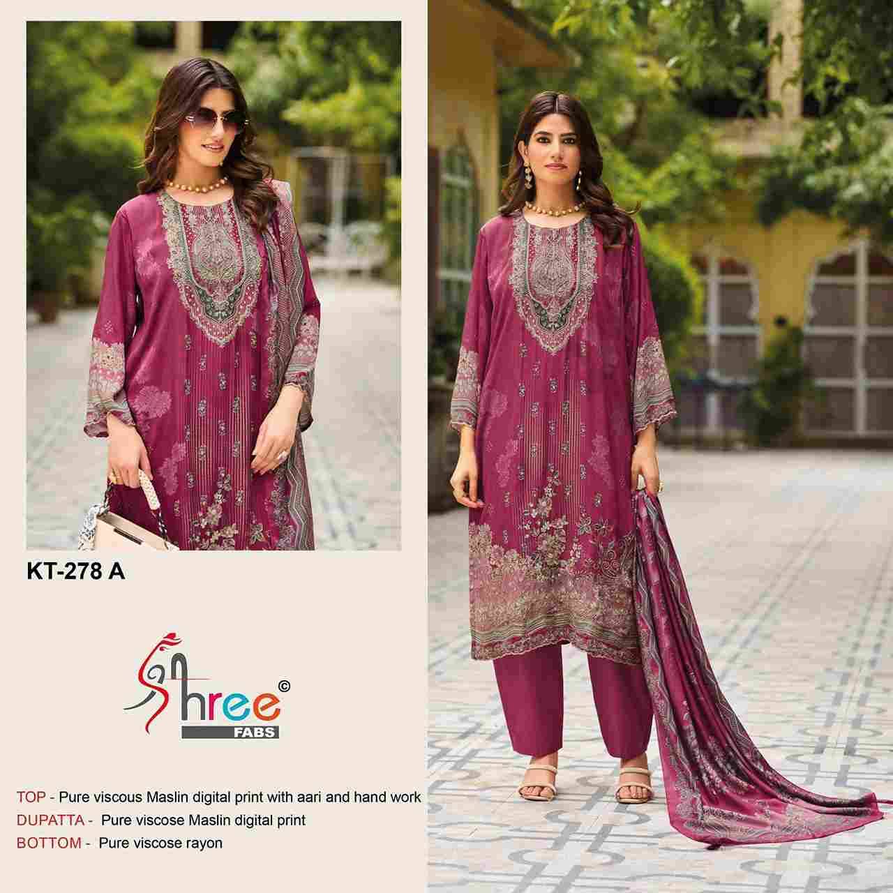 Shree Fabs Hit Design KT-278 Colours By Shree Fabs KT-278-A To KT-278-D Series Designer Pakistani Suits Beautiful Fancy Stylish Colorful Party Wear & Occasional Wear Pure Viscose Muslin Embroidery Dresses At Wholesale Price