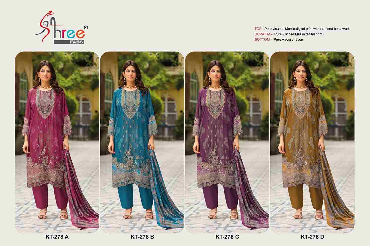Shree Fabs Hit Design KT-278 Colours By Shree Fabs KT-278-A To KT-278-D Series Designer Pakistani Suits Beautiful Fancy Stylish Colorful Party Wear & Occasional Wear Pure Viscose Muslin Embroidery Dresses At Wholesale Price
