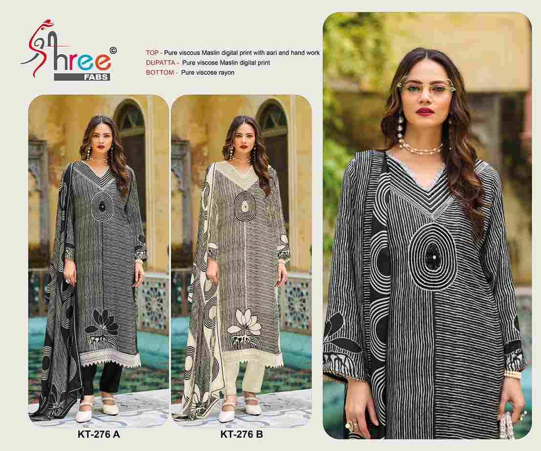 Shree Fabs Hit Design KT-276 Colours By Shree Fabs KT-276-A To KT-276-B Series Designer Pakistani Suits Beautiful Fancy Stylish Colorful Party Wear & Occasional Wear Pure Viscose Muslin Embroidery Dresses At Wholesale Price