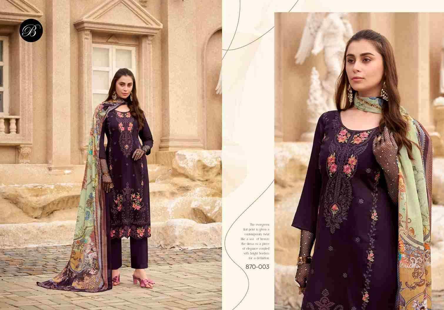 Zarqash Vol-7 By Belliza 870-001 To 870-006 Series Beautiful Festive Suits Stylish Fancy Colorful Casual Wear & Ethnic Wear Pure Jam Cotton Dresses At Wholesale Price