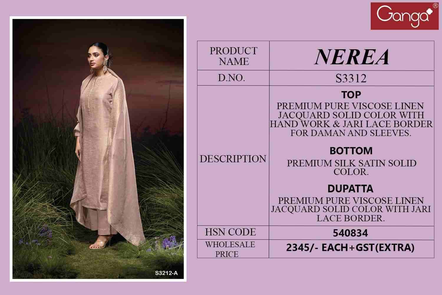 Nerea-3312 By Ganga Fashion 3312-A To 3312-B Series Beautiful Festive Suits Colorful Stylish Fancy Casual Wear & Ethnic Wear Premium Viscose Linen Jacquard Dresses At Wholesale Price