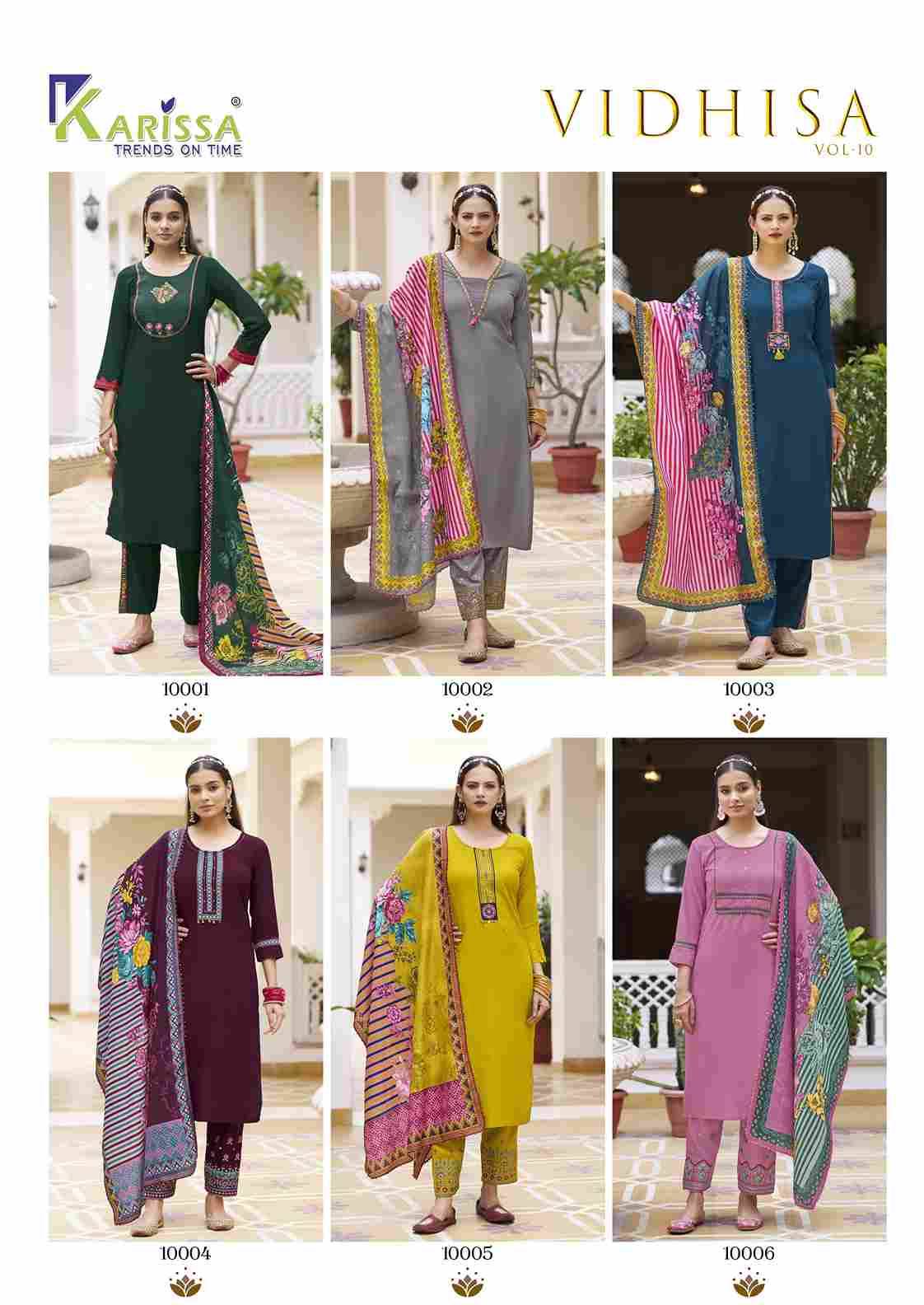 Vidisha Vol-10 By Karissa 10001 To 10006 Series Designer Festive Suits Beautiful Stylish Fancy Colorful Party Wear & Occasional Wear Rayon Dresses At Wholesale Price