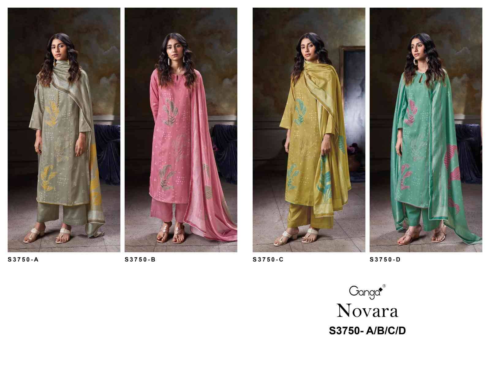 Novara-3750 By Ganga Fashion 3750-A To 3750-D Series Beautiful Festive Suits Colorful Stylish Fancy Casual Wear & Ethnic Wear Pure Cotton Satin Dresses At Wholesale Price