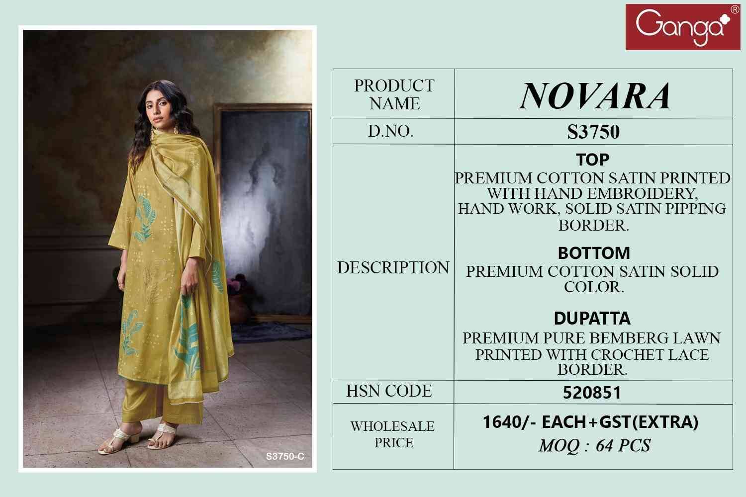 Novara-3750 By Ganga Fashion 3750-A To 3750-D Series Beautiful Festive Suits Colorful Stylish Fancy Casual Wear & Ethnic Wear Pure Cotton Satin Dresses At Wholesale Price