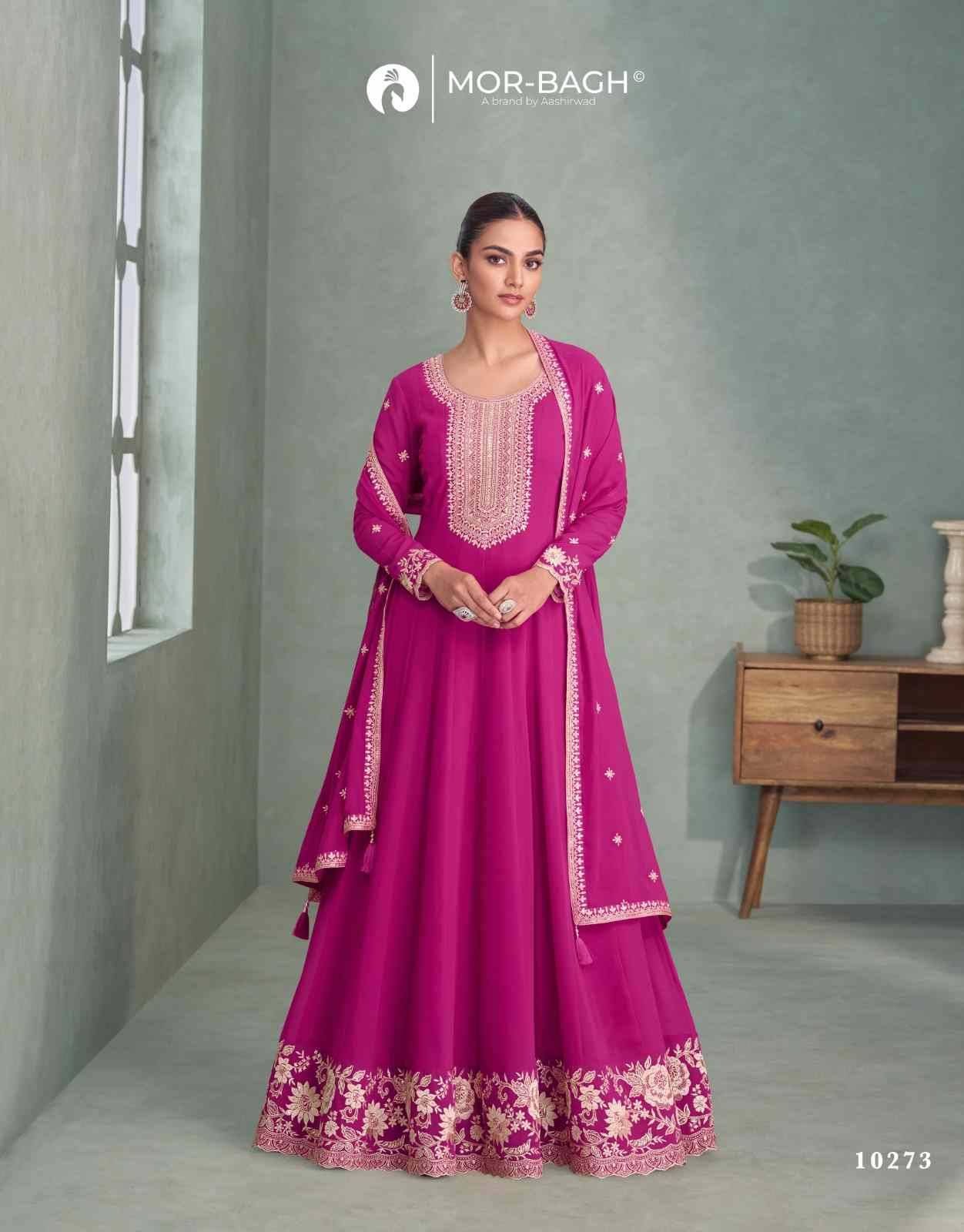 Purva By Mor-Bagh 10273 To 10276 Series Designer Beautiful Collection Occasional Wear & Party Wear Georgette Gowns With Dupatta At Wholesale Price