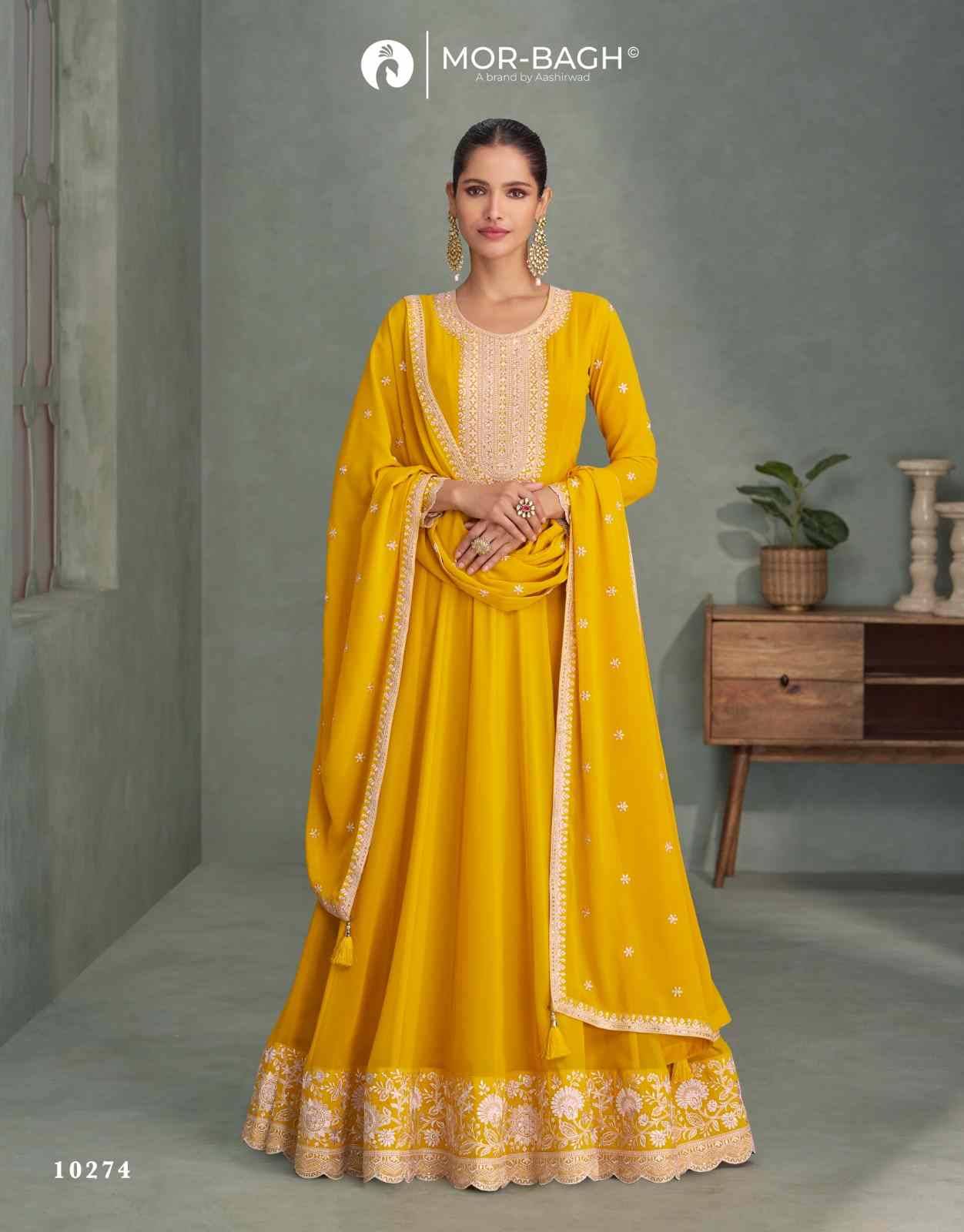 Purva By Mor-Bagh 10273 To 10276 Series Designer Beautiful Collection Occasional Wear & Party Wear Georgette Gowns With Dupatta At Wholesale Price