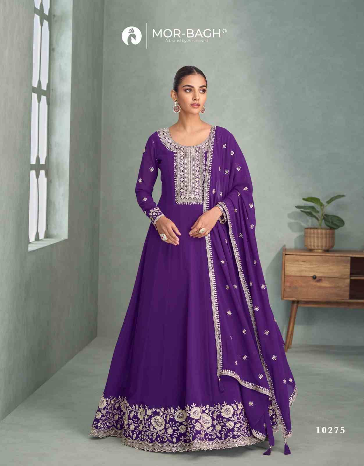 Purva By Mor-Bagh 10273 To 10276 Series Designer Beautiful Collection Occasional Wear & Party Wear Georgette Gowns With Dupatta At Wholesale Price