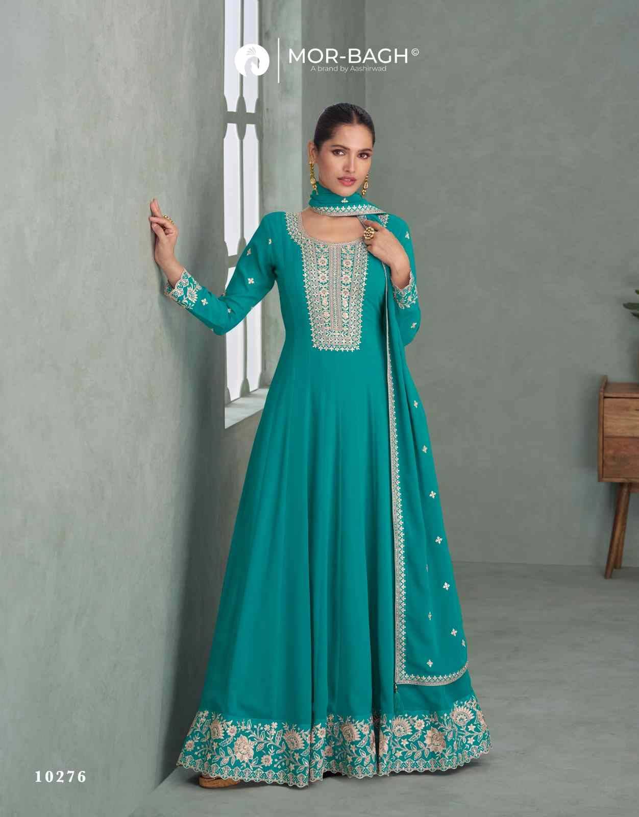 Purva By Mor-Bagh 10273 To 10276 Series Designer Beautiful Collection Occasional Wear & Party Wear Georgette Gowns With Dupatta At Wholesale Price