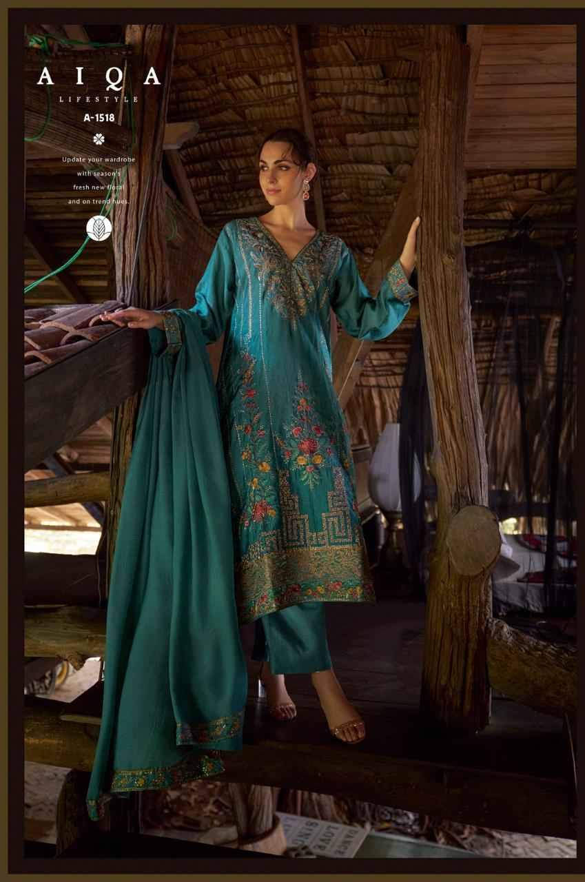 Demoor By Aiqa 1513 To 1519 Series Beautiful Festive Suits Colorful Stylish Fancy Casual Wear & Ethnic Wear Pure Russian Silk With Work Dresses At Wholesale Price