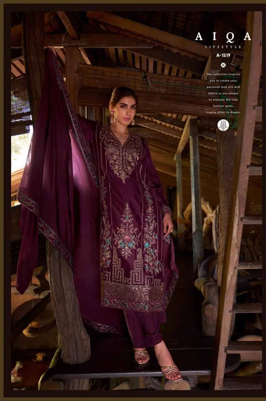 Demoor By Aiqa 1513 To 1519 Series Beautiful Festive Suits Colorful Stylish Fancy Casual Wear & Ethnic Wear Pure Russian Silk With Work Dresses At Wholesale Price