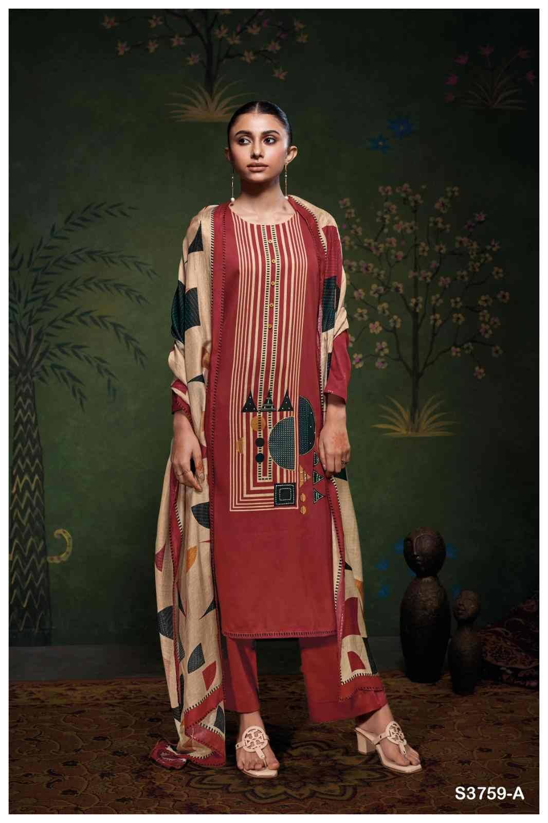 Eshleen-3759 By Ganga Fashion 3759-A To 3759-D Series Beautiful Festive Suits Colorful Stylish Fancy Casual Wear & Ethnic Wear Pure Cotton Satin Dresses At Wholesale Price