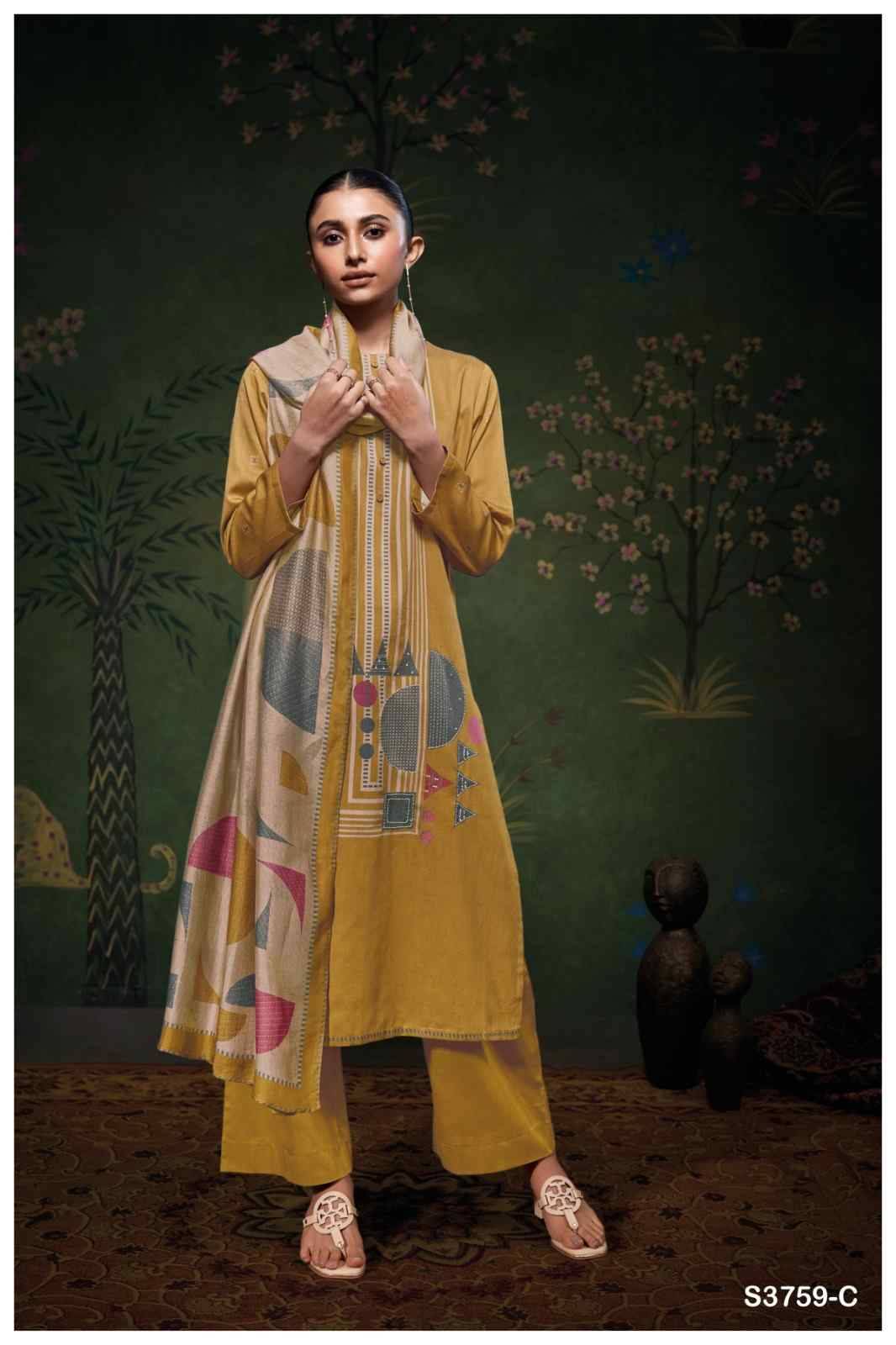 Eshleen-3759 By Ganga Fashion 3759-A To 3759-D Series Beautiful Festive Suits Colorful Stylish Fancy Casual Wear & Ethnic Wear Pure Cotton Satin Dresses At Wholesale Price