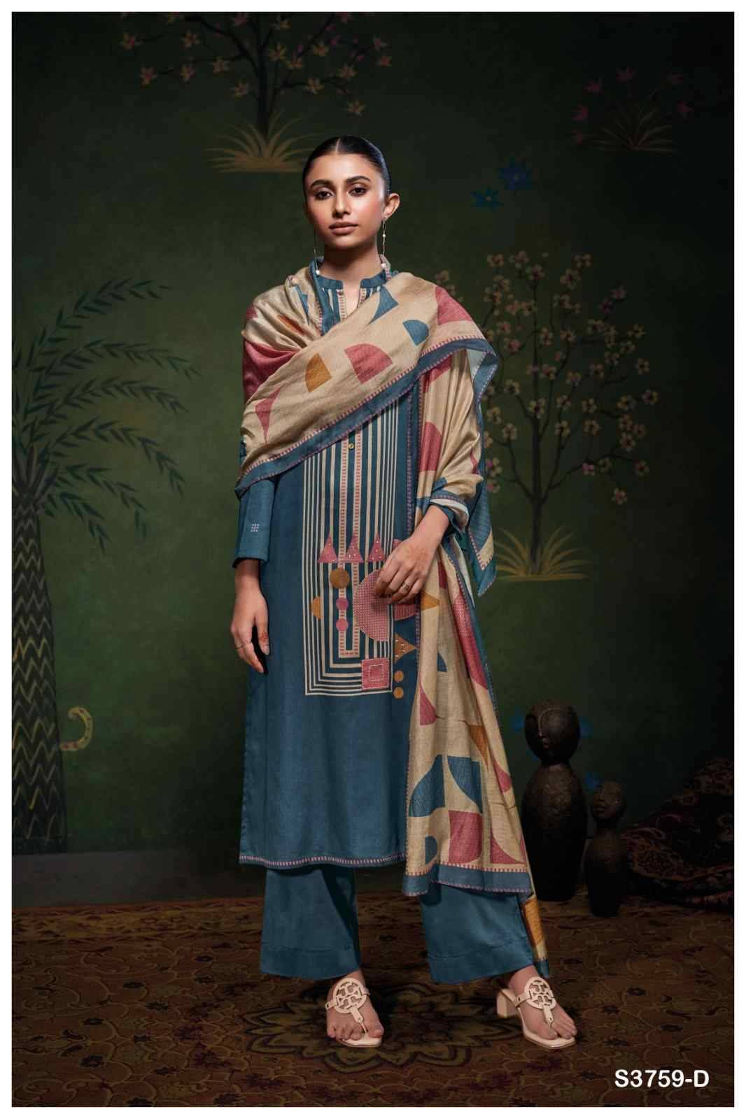 Eshleen-3759 By Ganga Fashion 3759-A To 3759-D Series Beautiful Festive Suits Colorful Stylish Fancy Casual Wear & Ethnic Wear Pure Cotton Satin Dresses At Wholesale Price